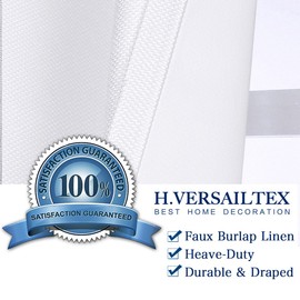 H.VERSAILTEX Linen Blackout Curtains 108 Inches Long for Bedroom/Living Room Thermal Insulated Grommet Curtain Drapes Primitive Textured Linen Burlab Effect Window Draperies 2 Panels - Pure White