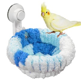 kathon Window Bird Bed with Suction Cup, Winter Warm Bird Plush Nest Parrot Sleeping Bed for Budgie Lovebird Conure Quaker (Diameter 6.7in, Blue)