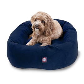 Majestic Pet 32 Inch Suede Calming Dog Bed Washable 32x23x7 (Inch) – Cozy Soft Round Donut Dog Bed with Spine Support for Dogs to Rest Their Head - Pet Bed Medium – Navy