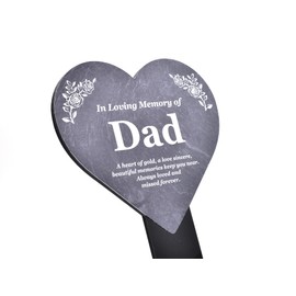 Dad Memorial Heart Shaped Plaque, Grave Marker - Printed with Remembrance Poem, Mounted on a Sturdy Acrylic Stake