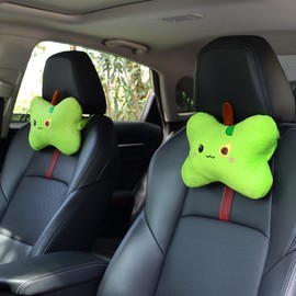 MissSoul 2 Pack Car Headrest Pillow, Cute Neck Pillow for Car Seat Comfortable Soft Head Neck Rest Cushion Seat Neck Support Cartoon Car Pillow for Driving, Travelling, Home Décor - Avocado