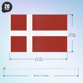 ASUNO 20 Stück Flagge Mini Hand Hold Fahne 14 × 21 CM Mini Dänemark Dänisch Stockfahne Polyester für Fußballclub Party Dekorationen Internationale Festveranstaltungen drinnen und draußen
