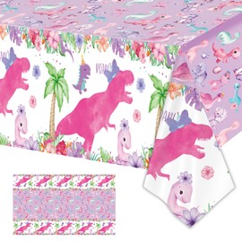 Wenioerz 1 Pack Pink and Purple Dinosaur Birthday Party Supplies Disposable Plastic Party Supplies Tablecloths Dinosaur Baby Shower Decorations for Kids Party Supplies 108 X 54inch