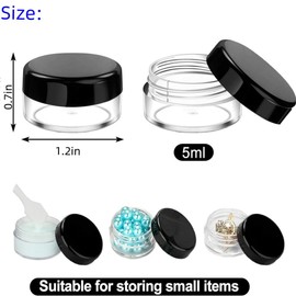 40 Pcs 5g Empty Plastic Containers With Lids,Tiny Makeup Sample Containers Small Pot Jars Clear Round Cosmetic Jars (Black)
