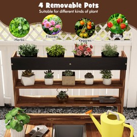 DORTALA Kids Potting Bench, Fir Wood Outdoor Mud Table with Removable Sink, 4 Pots, Chalkboard, Storage Shelves, Garden Kid Kitchen Playset, Mud Kitchen for Kids Outdoor