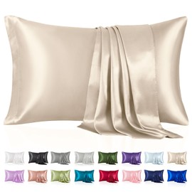 Silk Like Satin Pillowcase Standard Size, Beige Smooth and Cooling Satin-Silk Pillow Cases for Hair and Skin with Envelope Closure, Gift for Women Men, 2 Pack (20x26,Beige)