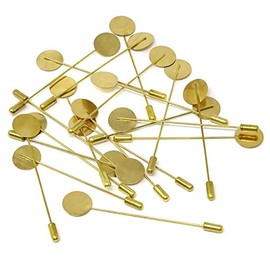 Honbay 20 piezas de alfileres de seguridad en bandeja redonda, alfileres de solapa en blanco, bases de broche, alfileres para traje, corbata, sombrero, bufanda, insignia (dorado)