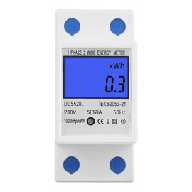 5-32A 50Hz LCD Backlight Single Phase Energy Meter, DDS528L- Electricity Usage Meter for Home with High Precision,Green Light Power Display for Power Monitoring