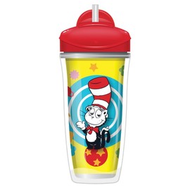 Playtex Baby Sipsters Straw Sippy Cup for 12+ Months, 9 Ounce (2 Count), Dr. Seuss Cat in the Hat Design, Insulated Toddler Water Bottle for Kids, Spill-Proof Cups for Toddlers 1-3, Stage 3