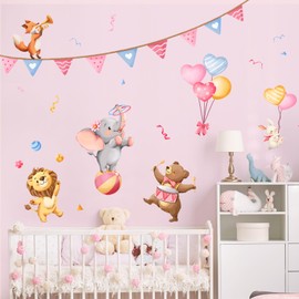Jungle Animals Party Wall Decals Elephant Lion Fox Bear Wall Stickers Peel and Stick Wall Art for Kids Girls Bedroom Living Room Nursery Playroom Classroom Wall Decor