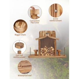 Squirrel Feeder for Outside, Durable Wooden Squirrel Feeder Platform, Funny Squirrel Houses Picnic Table, Squirrel Feeders for Outdoors Tree Peanuts Nuts Corn Cobs Holder Wooden Chipmunk Feeder Box