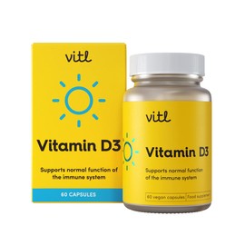 Vitl Vitamin D3 Supplement - 60 Vegan Softgel Capsules - Support for The Immune System, Bones & Joints, Teeth, Muscles and Heart - 2 Month Supply