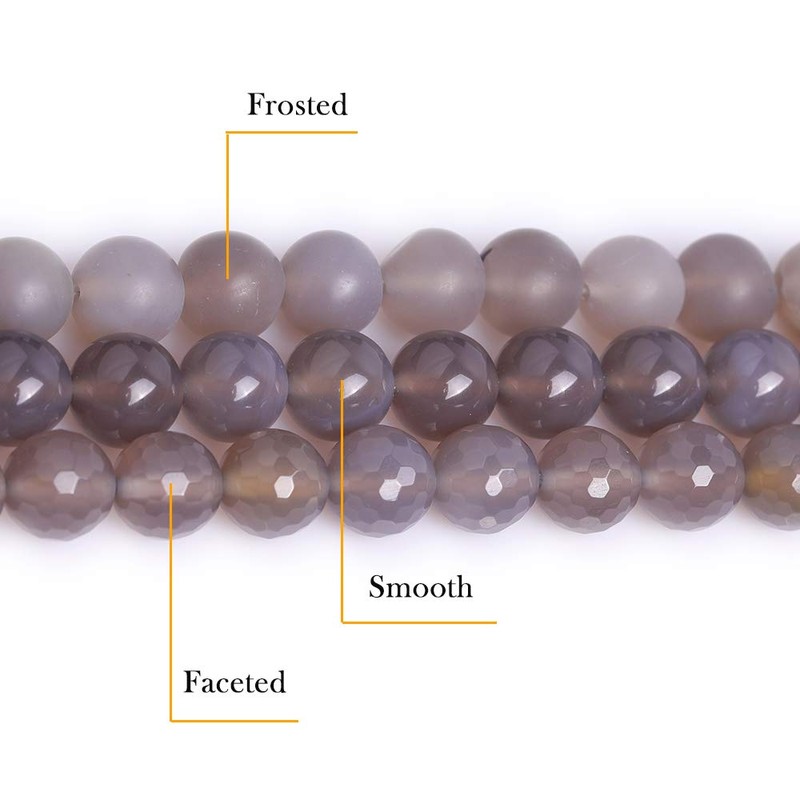 GEM-inside Grey Agate Beads Round Gemstone Gray Loose Beads Agate