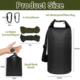 Bear Bag Hanging Kit, 10L Waterproof Bear Bags for Food Backpacking Camping, Ultralight Bear Proof Canister Gear for Food Storage with Survival Nylon Ropes, Clips, Rock Pouch, Pulley System