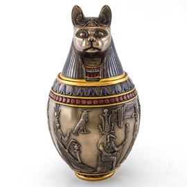 Top Collection Canopic Jar Statue in Cold Cast Bronze - Ancient Egyptian Mythology Artifact - Collectible Figurine Sculpture (Bastet)