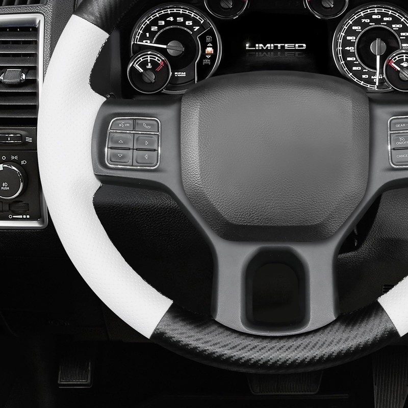 MEWANT DIY Stitched White Leather Steering Wheel Cover Wrap for
