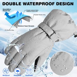 ThxToms Kids Winter Gloves, Waterproof Ski Snow Gloves for Boys and Girls, Winter Warm Gloves for Cold Weather Outdoor Play (Linen Gray Ages 11-14)