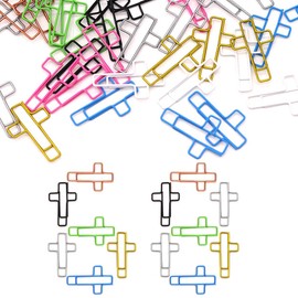 IKOPFLN Pack of 60 Paper Clips, Gold Coloured Paper Clips, Cross Jesus Motif, Small Metal Clips for Decorative Postcards, Office, Classroom, multicoloured