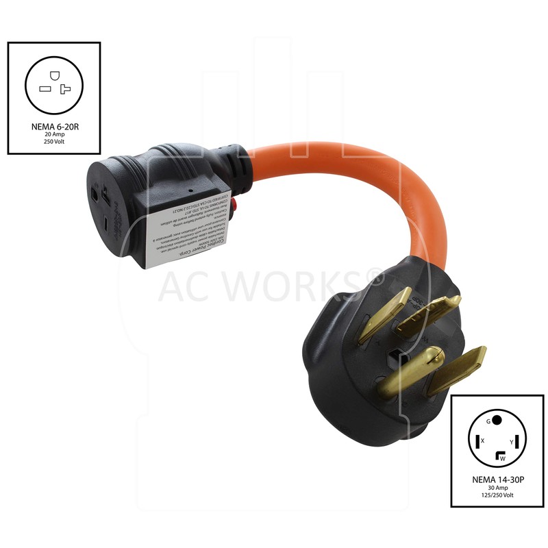 AC WORKS 30 Amp 4-Prong Dryer Wall Outlet Adapter (To
