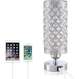Crystal Bedside Table Lamp 3 Color Options Lamps for Bedroom Modern USB Nightstand Lamp with Crystal Shade Decorative Lamps for Living Room, Kids Room(LED Bulb Included) - Color: Silver
