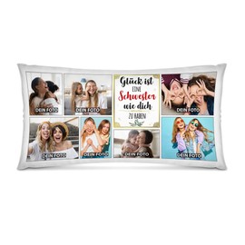 PR Print Royal Design Your Own XXL Cushion with 7 Photos Print - Glück ist eine Schwester wie Dich zu haben - Gift Birthday Christmas - Photo Cushion in XXL with Filling 80 x 40 cm