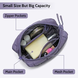 DOYOGI Quilted Cosmetic Bag, Puffer Makeup Bags,Crossbody Purses for women,Cute Travel Toiletry Bag for Women, Purple, Cute, Fashionable
