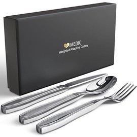 IMedic Weighted Utensils for Hand Tremors - 3-Piece Adaptive Utensils with Gift Box - Weighted Silverware for Hand Tremors - Weighted Silverware for Parkinsons