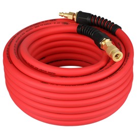 Keepro Hybrid Air Hose, Flexible Air Compressor Hose 3/8 Inch ID x 50 Feet Long with Repairable Solid Brass 1/4" Industrial Quick Coupler and Plug, 300 PSI Maximum Pressure, Red