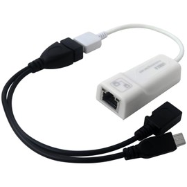 Feuaue USB 2.0 to Ethernet Adapter with USB OTG Y Cable Splitter, USB to RJ45 Supporting 10/100 Mbps Ethernet Network for Windows for Fire TV Stick 3/2nd Generation 2AE6S0948 (White&Black)