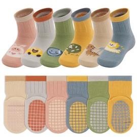 HYCLES Grip Toddler Baby Socks Non-Slip Cotton Crew Socks For 3-5 Years Girls Boys Infant 6 Pairs