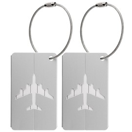2X Luggage Labels for Suitcases with Aluminum Metal Case and Steel String - Set of Baggage Tags with ID Label for Name and Address - Diffent Colours to Choose from