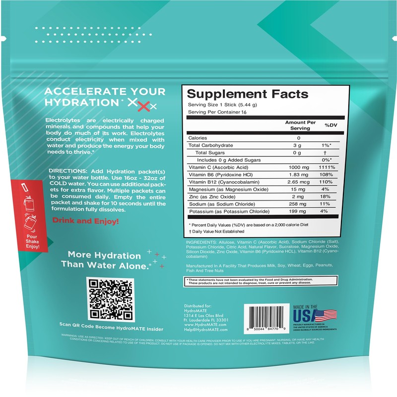 HydroMATE Electrolytes Powder No Sugar Tropical Punch Sugar Free Hydration
