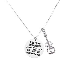 Violin Pendant Necklace - Violin Jewelry, Believe In Yourself & You’ll Be Unstoppable Violin Gifts For Musicians, Violinist Gift