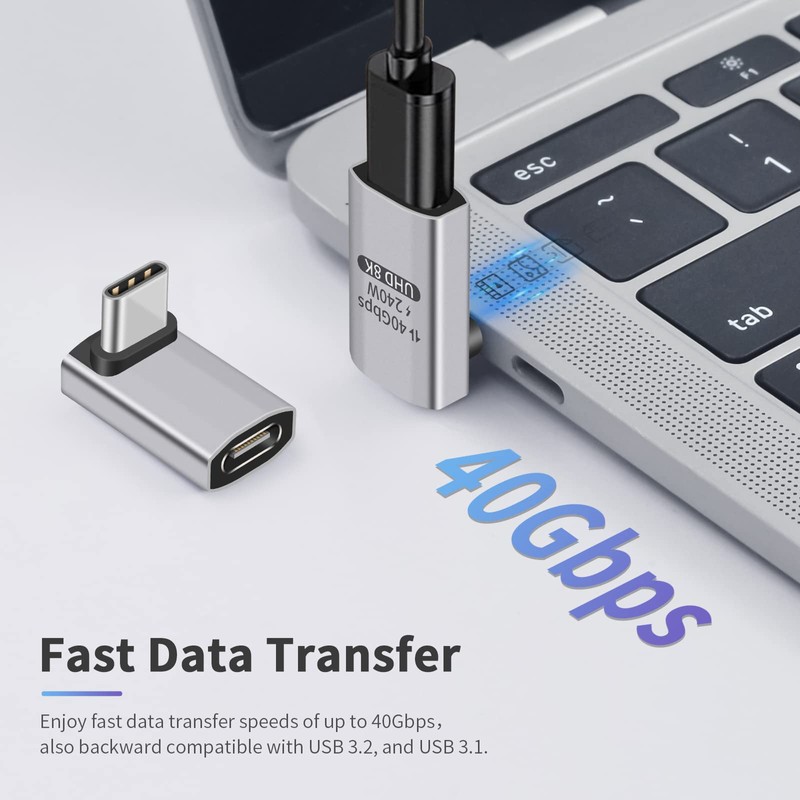 Duttek USB C 90 Degree Adapter 40Gbps, Right Angle PD