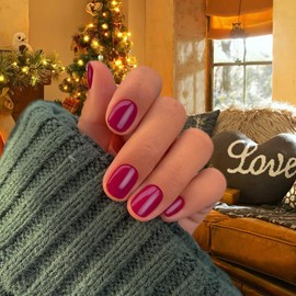 Warm Red Press on Nails Short,KQueenest New Year Square Fake Nails with Nails Glue,Super Fit & Natural Reusable Acrylic Nails Press ons,Short Nails Glue on Petite Stick on Nails in 24 PCS