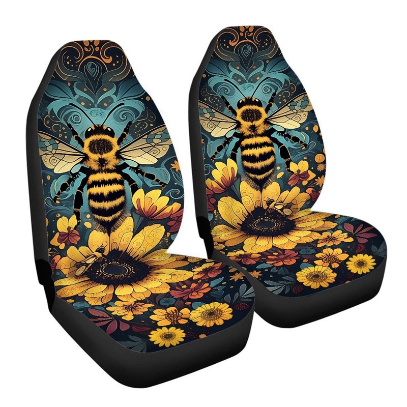 Bee Floral Polyester Front Car Seat Covers, 2 Pack