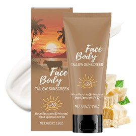 Beef Tallow Sunscreen Spf 50+, 100% Grass Fed Tallow, Tallow Sun Cream for Face & Body, Clean Non-Greasy, Lightweight Moisturiser Sun Shield Cream for Women Men
