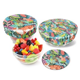 PHOGARY Set of 3 Reusable Food Bowl Cover, Multi Purpose Food Storage Covers Elastic Fabric Cloth Lids for Fruit Bread Proofing Vegetable Meat Preservation, Jungle Pattern