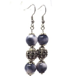 Stainless steel earrings with black and white natural jade pearls and pearls with crystals