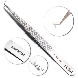 LLBA Lash Tweezer Professional Volume False Lash Application Tool | Multi Shapes & Purposes Tweezers | Non-Slip Grip Tweezers for Volume, Isolation & Classic Lashes (Silver, Pinch'em Volume)