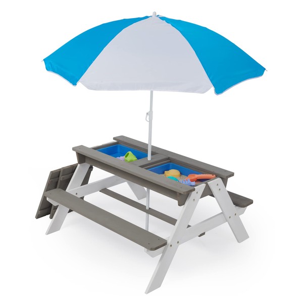 TREATLIFE HOME 3-in-1 Kids Outdoor Picnic Table with Umbrella, Activities,
