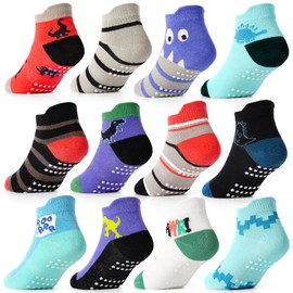 Tphon Toddler Baby Non Slip Ankle Socks with Grippers Kids Boys Girls Socks 12 Pairs for 5-7 Years Infant Children