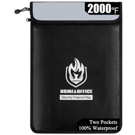 Upgraded Two Pockets Fireproof Document Bag (2000℉), Andyer 15”x 11”Waterproof and Fireproof Money Bag with Zipper, Fire Safe Storage for Valuables,Money,Jewelry,Legal Documents,File and Tablet