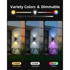 KIZON Smart Outdoor Wall Lights Dusk to Dawn Outdoor Lighting RGB Color Changing 2 Pack, Modern Exterior Lighting Fixtures with Remote Control, Waterproof Ambiance Up and Down Lights