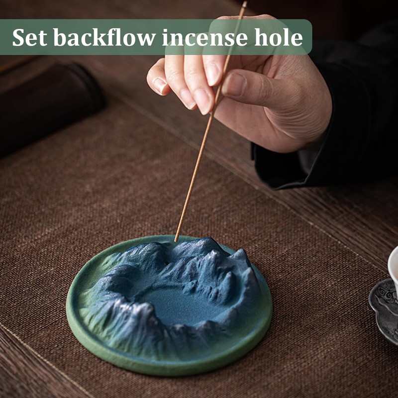 NHQZ Mountain Shape Backflow Incense Burner, Ceramic Incense Holder, Waterfall