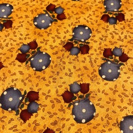 Debbie Mumm Vtg Floral Polka Dot Flower Pot Fabric By Debbie Mumm For SSI Blue Golden BTHY