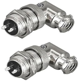 RUNCCI-YUN GX16 2 Pin Aviation Plug, 90 Degree Right Angle Metal Aviation Plug, GX16 Male Female Connector 2 Pin Panel Mounting Cable Connector, Pack of 2