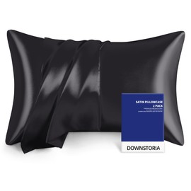 DOWNSTORIA Satin Pillowcase for Hair and Skin Similar to Silk Pillow Cases 2 Pack, Silky Pillow Cover with Envelope Closure Set of 2, Gifts for Women Men(20x26 Inches, Black)