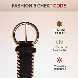 Rather Happy Womens Black Leather Belt - Stylish Belt for Women, Black Leather Belts for Jeans, Black Womens Belt, Ladies Black Belt…