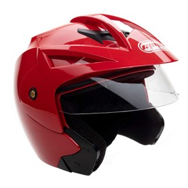 MMG Motorcycle Open Face Flip-up Helmet DOT Street Legal - Flip Up Clear Visor (MGAH20) (Shiny Red, Medium)